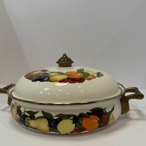 Regency Club 10" Dutch Oven Pot Pan Fruit Enamel Brass Handles W/Lid Vintage